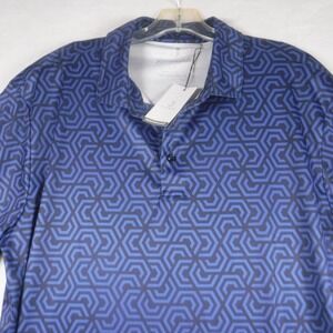 Joymasar Performance Golf Polo Shirt Mens Large Blue Geometric Hexagon Print NWT